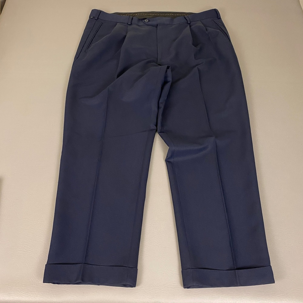 Dockers Premium Pants Men's Size 40x29 Pleated Relaxed Navy Blue Cuffed *Flawed*